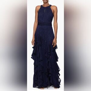 Xscape | Dresses | Navy Blue And Gold Prom Dress | Poshmark